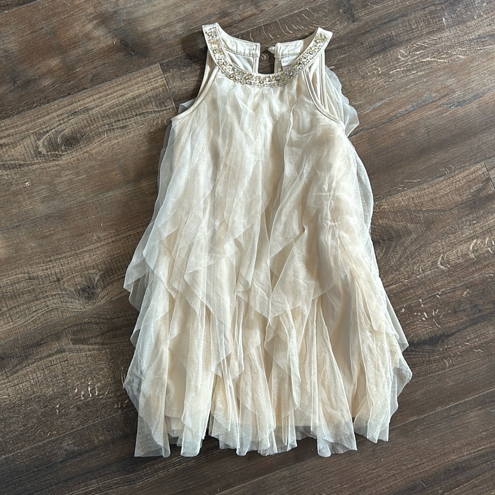 Savannah Gold Tissue Ruffle High Neck Dress 6-7